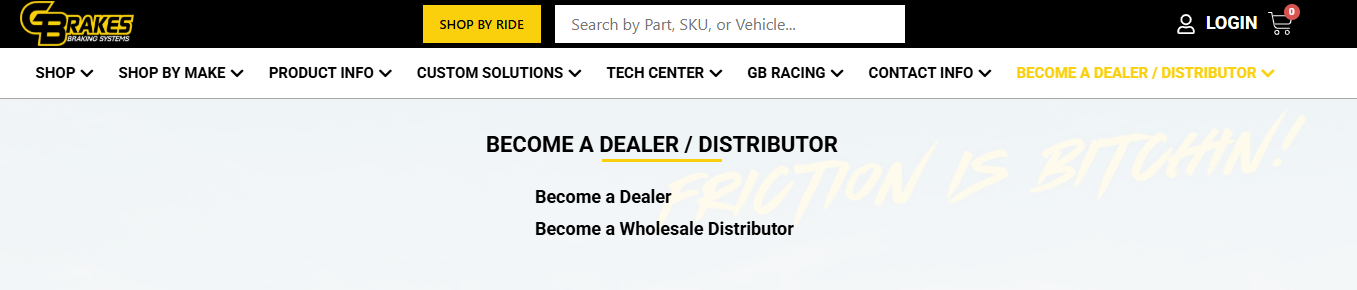 Become a Dealer - GBrakes navigation