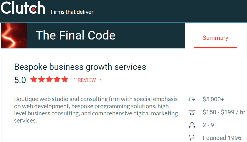 The Final Code Now Backed By Clutch Reviews